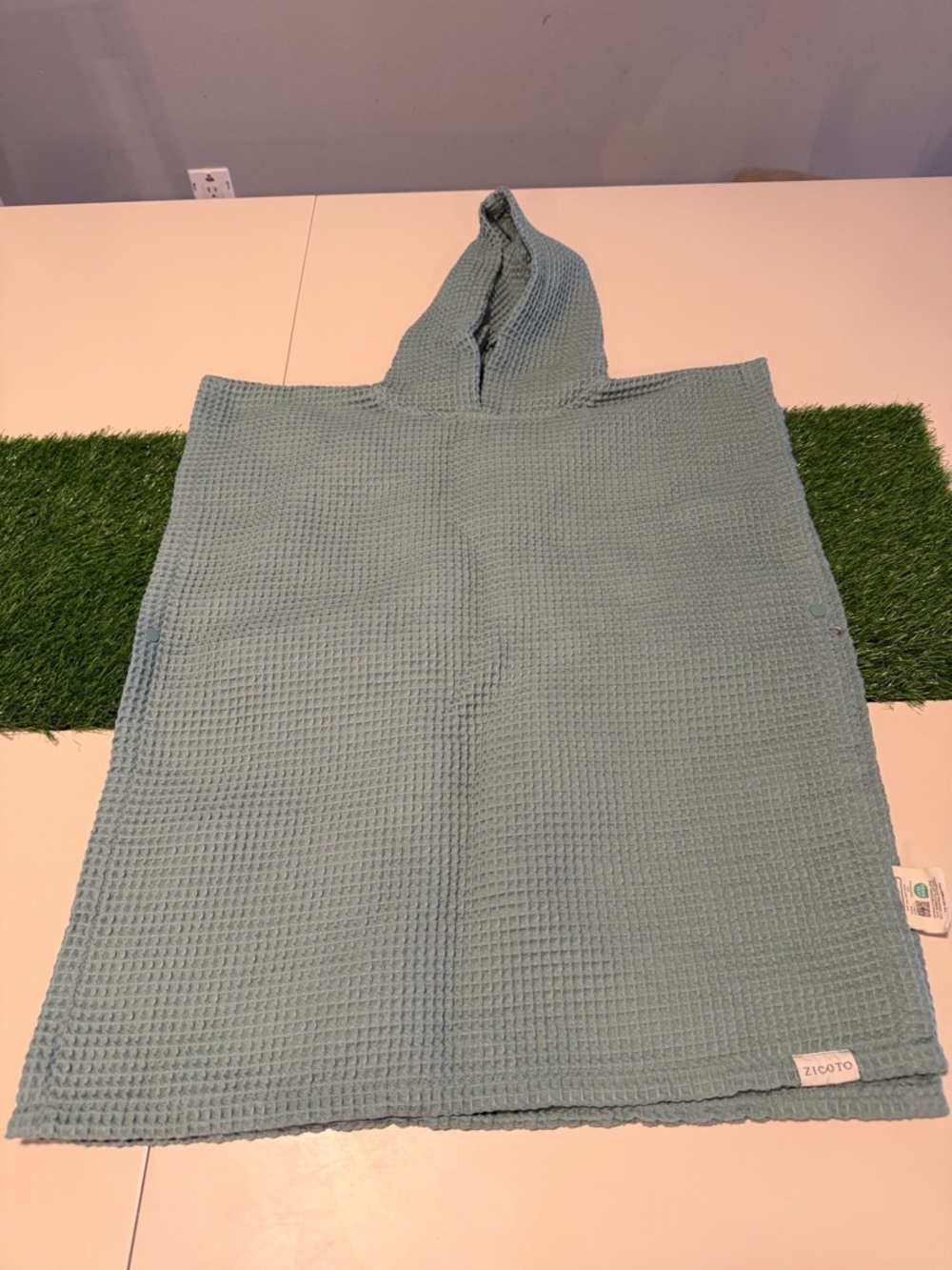 Kids Hooded Swim Coverup Poncho in Dusty Teal